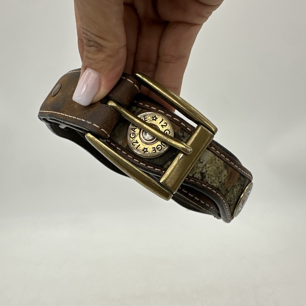 Nocona BOY'S Brown Leather Belt SIZE 28 Camo Western Style 12 Gauge Hunting